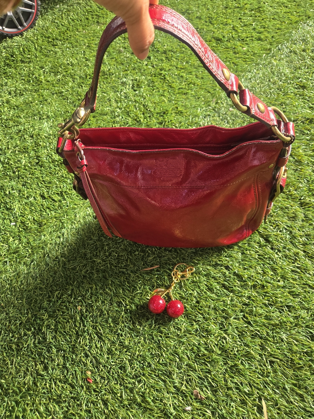Vintage Coach Zoe Patent Leather Hobo Bag in Crimson/Red.
